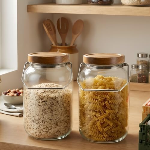Glass Flour Sugar Storage Containers with Wood Lid and Handle - Image 2