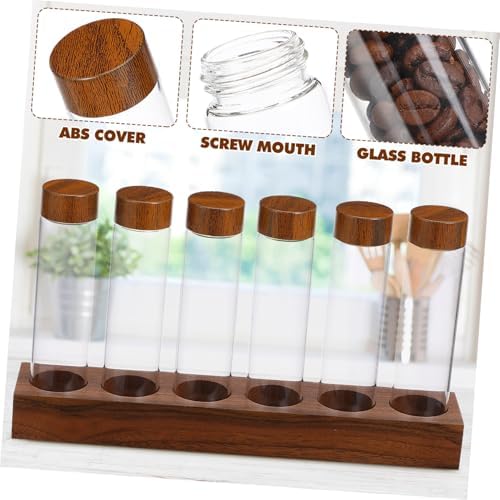 Coffee Bean Storage Vials with Lids, Wood Glass Display Rack - Image 3