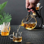 RORA Lazy Kungfu Glass Tea Set Semi Automatic Drip Rotating with Infuser Glass Teapot Set (6 cups) - Image 5