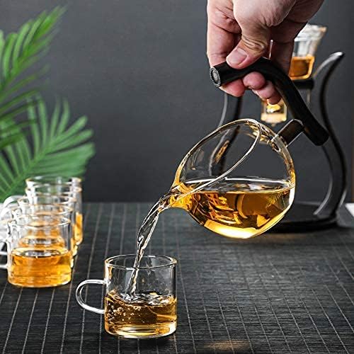 RORA Lazy Kungfu Glass Tea Set Semi Automatic Drip Rotating with Infuser Glass Teapot Set (6 cups) - Image 5