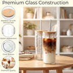 24 oz Glass Cups with Bamboo Lids and Straws,Glass Iced Coffee Tumbler - Image 3