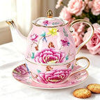 KAMMAK Tea for One Set, Ceramic Teapot, Bone China Tea Set, Cup and Saucer - Image 3