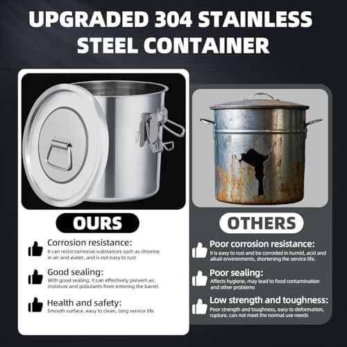 12L/3.2 Gal 304 Stainless Steel Food Containers 404 Oz Stainless Container with Lid and Lock Airtight Canister for Storage 304 Stainless Steel Food Storage Containers Stainless Bucket - Image 3