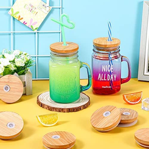 Sieral 70mm Bamboo Jar Lids with Straw Hole for Glass Cups Reusable Wooden Mason Jar Lids for Beer Can Cups, 2.76 Inch Canning cover with Silicone Ring for Regular Mouth Drinking Jars(40 Pcs) - Image 2