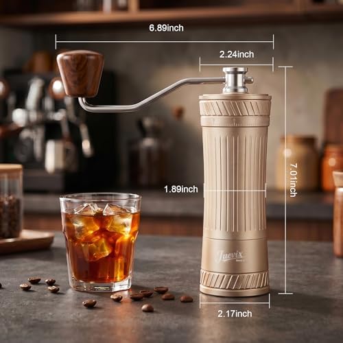 Manual Coffee Grinder with 38mm Titanium Coated Conical Burr, Premium Hand Coffee Grinder with External Adjustable Setting for Espresso, Pour Over & French Press, Slim Waist Design,Champagne - Image 2