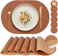 Premium Oval Faux Leather Placemat & Coaster Set with Innovative Cork-Look Printed Base，4/6/8-Piece Sets & 8 Colors，Non-Slip Dining Table Mats for Kitchen Dining by Promattoo