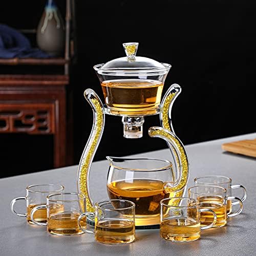 RORA Lazy Kungfu Glass Tea Set Semi Automatic Drip Rotating with Infuser Glass Teapot Set (6 cups) by RORA