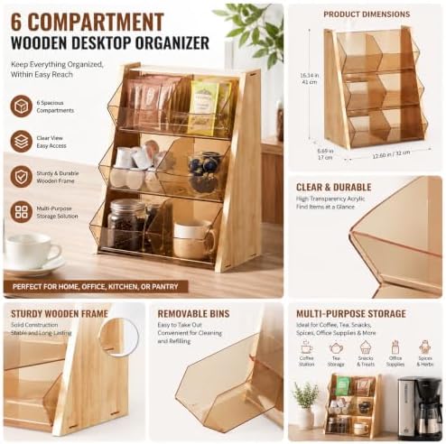 Countertop Storage Stand, Clear 6-Bin Holder for Pantry and Office Supplies - Image 6