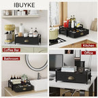 IBUYKE Tea Bag Organizer for Countertop,2 Tier Tea Box Organizer with Drawer,Wood Tea Bag Holder with Metal Frame,Tea Station Organizer for Kitchen Cabinet,Coffee Station,Office,Black UTCJ004B - Image 7