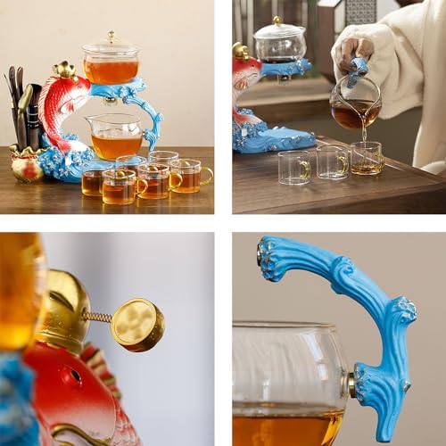 YUDIZWS Lazy Kungfu Drip Teapot,Heat Resistant Tea Set,Sturdy High Borosilicate Glass Teapot,Magnetic Water Diversion Semi-Automatic Teapot Set Magic Tea Set of Holiday Gifts,A fish tea set - Image 7