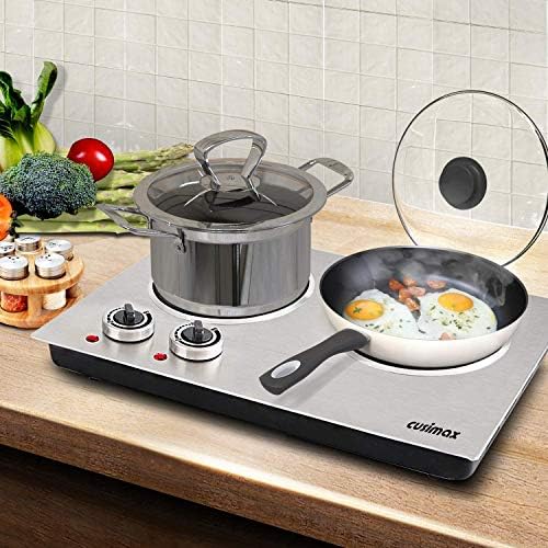 CUSIMAX 1800W Ceramic Electric Hot Plate for Cooking, Double Burner, Silver - Image 6