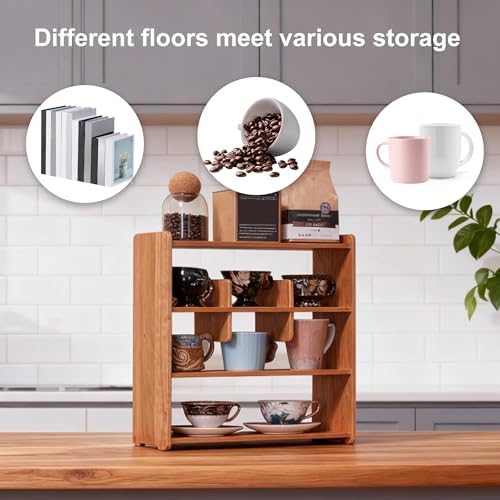 Mug Display Shelf Walnut Wood 4-Tier Coffee Kitchen Countertop Organizer - Image 5