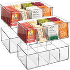 Sorbus Storage Bins with Dividers - Clear Plastic Organizer - Store Tea Bags, Spices, Seasonings, Drink Packets, Oatmeal - Snack Storage & Display Containers for Kitchen & Pantry (4 Pack) by Sorbus