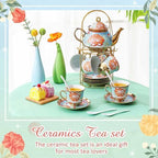 Zhehao 20 Pcs Porcelain Tea Set for Adult, with Metal Holder, Retro - Image 5