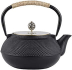 tetsubin Cast iron tea kettle japanese workshop teapot hobnail pattern with Stainless Steel Infuser（27oz Black） by Unknown