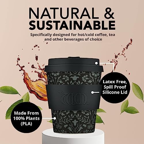 Ecoffee Cup 12oz (350ml) William Morris Reusable Coffee Cup – PLA Plant-Based Travel Mug with Silicone Lid, Melamine Free & Dishwasher Safe – Walthamstow - Image 4
