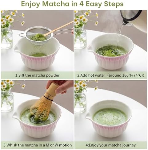 Matcha Whisk Set, Matcha Kit 5 Pcs, Daisy Matcha Bowl and Whisk Set with Sifter, Holder & Scoop，Japanese Ceremony Matcha Tea Making Tools, Complete Starter Set for Beginners, Purple - Image 6
