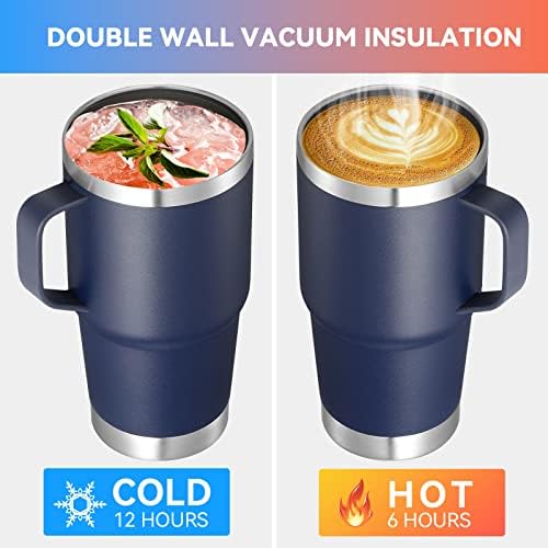 VEGOND 20 oz Tumbler Bulk with Handle Lid and Straw, Stainless Steel Insulated Travel Coffee Mug Set, Spill Proof Double Wall Metal Tumblers Cups, Navy Blue 12 Pack - Image 4