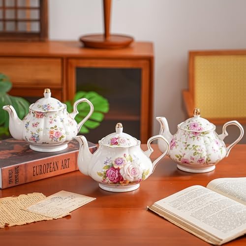 Agyiuns Flower Ceramic Teapot,22oz Porcelain Tea pot for Tea Coffee Milk for Office Home Men Women as Gift (Rose) - Image 5