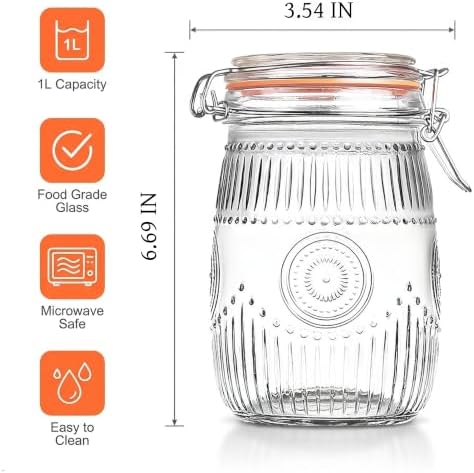 Amzcku Wide Mouth Vintage Mason Jars with Airtight Lid 32oz Canister 6-Pack - Image 2