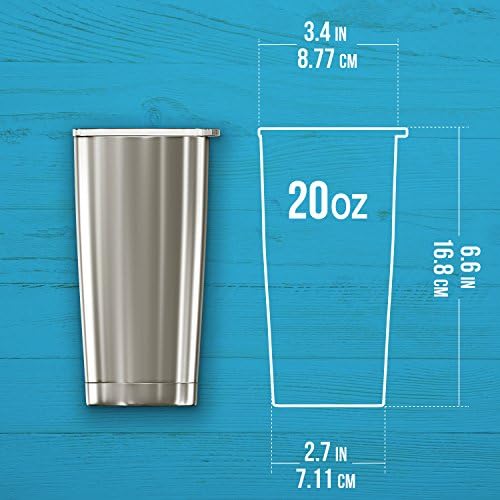 BluePeak Double Wall Vacuum Stainless Steel Insulated Tumblers Set, 2-Pack - Includes 2 Sipping Lids, 2 Spill-Proof Sliding Lids, 2 Straws, 1 Cleaning Brush & Gift Box (20 oz, Silver) - Image 6