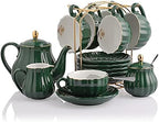 Sweejar Porcelain Tea Sets British Royal Series, 8 OZ Cups& Saucer Service for 6 and 3 Tier Ceramic Cake Stand Cupcake Stand and Foldable Tea Cups Display Stand Espresso Cups Holder - Image 2