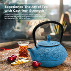 Zen Minded Traditional Japanese Cast Iron Tetsubin Stovetop Teakettle Teapot with Stainless-steel Mesh Loose-leaf Filter for Green Tea & Infusions 800ml Pine Pattern - Blue - Image 2