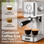 Zulay Magia Compact Espresso Machine – 20 Bar Small Espresso Machine with Milk Frother Steam, Latte & Cappuccino, Mini Espresso Machine 1350W Fast Heating, 40oz Water Tank, Stainless Steel – Silver - Image 3
