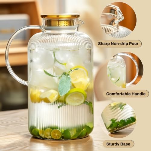 Buaic Glass Pitcher with Lid,128 oz Classic Vertical Stripes Water Pitcher - Image 4