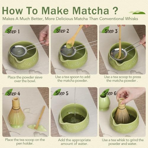 Pack of 2 Matcha Whisk Set, Ceramic Matcha Set with Bowl, Chasen Holder, Scoop Rest, Sifter,Japanese Ceremony Matcha Kit–Matcha Lovers Gift for Women Mom Girl Friend-Matcha Green - Image 6