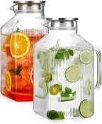 2 Pack 1 Gallon thickened Square Glass Pitcher with Lid, Classic Stripes Water Pitchers for Fridge, Borosilicate Glass Carafe for Hot/Cold Brew Drink, Extra Large Jug with Handle for Iced Tea, Coffee by Unknown