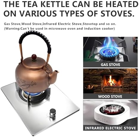 44oz Handmade Pure Copper Teapot without Coating, SECHUDO Tea Kettle with Tea Ball for Loose Tea, Japanese Style Classic Tea Pot for Stovetop Safe, Plum Blossom Pattern(1300ml) - Image 4