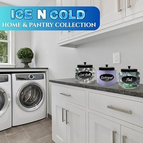 ICE N COLD Kitchen and Laundry Storage Glass Jar – Wide Mouth Round Glass Storage Container with Black Steel Lid and Chalkboard Label - 2 Sticks of Chalk Included (6, 3L | 101oz | 0.8 Gallon) - Image 2