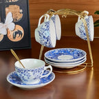 Blue and White Porcelain Coffee Cup and Saucer Set - Image 7