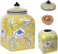 Ceramic Tea Canister with Airtight Lid, 10" H Kitchen Decor Jar for Loose Leaf Tea & Coffee Bean Storage, Hand-painted Chinoiserie Ginger Jars for Home Decor, 121 fl oz - Yellow Peony by Unknown