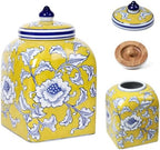 Ceramic Tea Canister with Airtight Lid, 10" H Kitchen Decor Jar for Loose Leaf Tea & Coffee Bean Storage, Hand-painted Chinoiserie Ginger Jars for Home Decor, 121 fl oz - Yellow Peony by Unknown