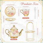Zhehao 20 Pcs Porcelain Tea Set for Adult, with Metal Holder, Gorgeous - Image 2