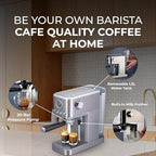Epsilon Coffee Machine with Milk Frother, Compact 20-Bar Espresso Maker, Hot and Iced Coffee Maker with Removable Water Tank, Cold Brew Feature, and Steam Wand, 1.2L Capacity - Stainless Steel - Image 2