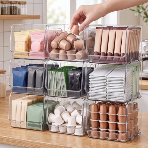 9 Pcs Clear Plastic Storage Bins Stackable Pantry Organizer - Image 2