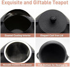 20.3oz Small Cast Iron Teapot, SECHUDO Cast Iron Tea Kettle for Stovetop Safe Coated with Enameled Interior, Cast Iron Tea Pot with Stainless Steel Infuser for Loose Tea (Black Pinstripe Pattern) - Image 5