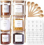 CZSZYGHBAO 6 Pack Glass Jars with Bamboo Lid and Spoons - 17Oz/27Oz Borosilicate Glass Jars with 132 Pantry Labels - for Coffee Beans, Tea, Sugar & More by CZSZYGHBAO