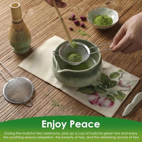 8-Piece Matcha Whisk Set with Bamboo Tools, Ceramic Bowl & Holder, Tea Sift - Image 7