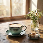 Cappuccino cup with tray, 8.5 oz. Set of 4 Ceramic Coffee Cups and Saucer Set for Latte, latte art cup, suitable for latte/cappuccino/milk/tea - Image 4