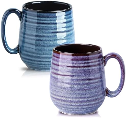 Hasense Large Coffee Mugs Set of 2, Ceramic 20 oz Coffee Cups for Office and Home, Modern Coffee Mug with Big Handle for Latte Coffee Tea Soup as Gifts, Dishwasher & Microwave Safe, Blue and Purple by Hasense