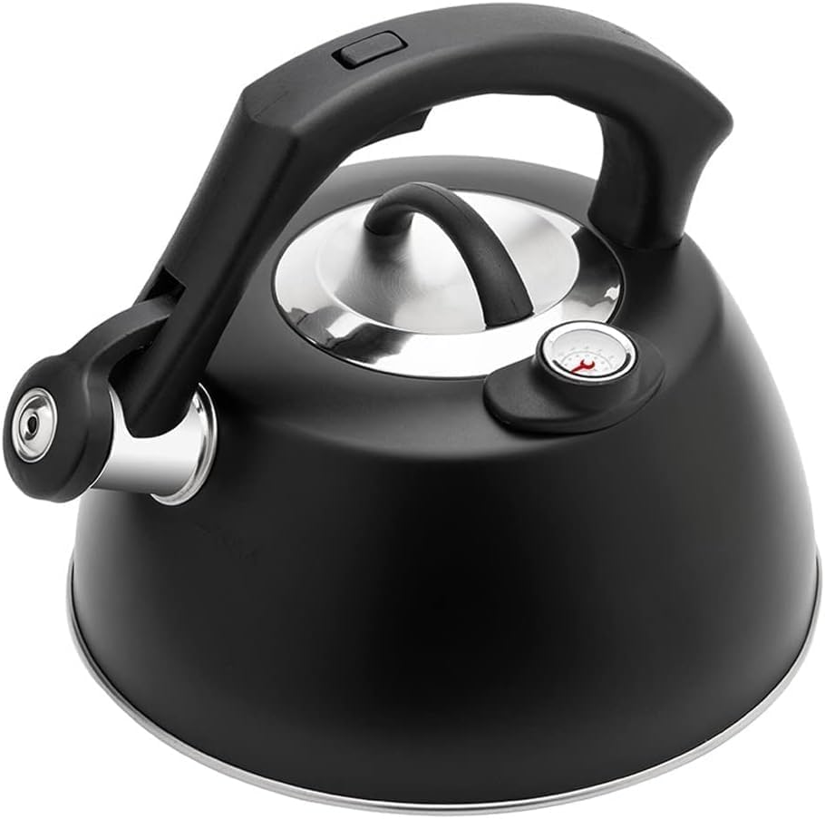 2.5L Classic Tea Kettle Food Grade Stainless Steel Whistling Tea Kettle Stovetops Tea Pot Stove Top Kettle with Thermometer for Tea Coffee Milk Gas Electric Bla, by Unknown