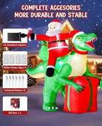 9x7.38ft Christmas Inflatables Santa Riding Dinosaur with Built-in LED,Dinosaur Inflatable Christmas Blow Up Yard Decorations with Water Bags Stakes Strings Gift Bag for Garden Yard Party Lawn - Image 6