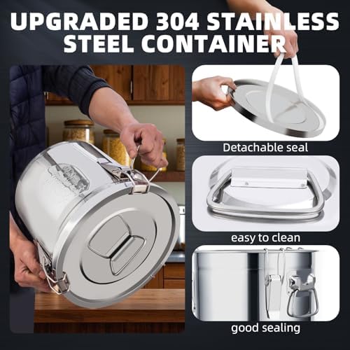12L/3.2 Gal 304 Stainless Steel Food Containers 404 Oz Stainless Container with Lid and Lock Airtight Canister for Storage 304 Stainless Steel Food Storage Containers Stainless Bucket - Image 4