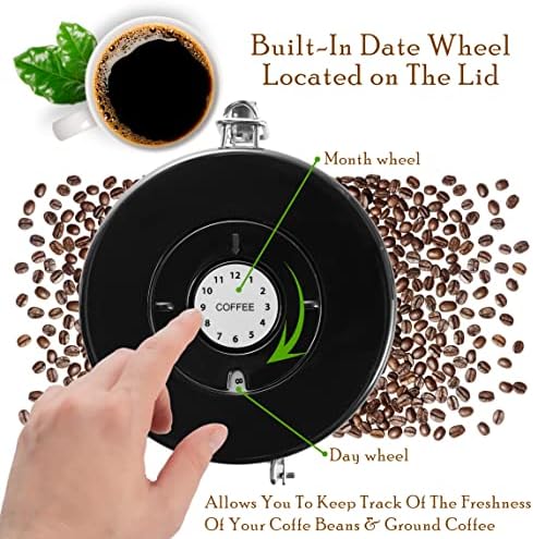 Mixpresso 16 Oz Coffee Canister, Stainless Steel Airtight Coffee Container, Ground Coffee Bean Storage with Date Tracker, Vacuum Sealed Espresso Airtight Container, Coffee Jar, Bundle With Black Color - Image 2
