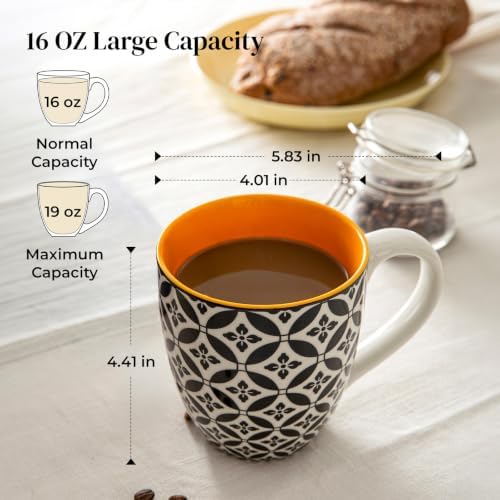 DOWAN 16 OZ Boho-Mosaic Coffee Mugs Set of 6, Large Ceramic Coffee Mugs with Handle, Bohemian Home Decor Gift Set for Housewarming, Wedding & Birthday - Image 4