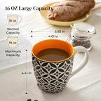 DOWAN 16 OZ Boho-Mosaic Coffee Mugs Set of 6, Large Ceramic Coffee Mugs with Handle, Bohemian Home Decor Gift Set for Housewarming, Wedding & Birthday - Image 4